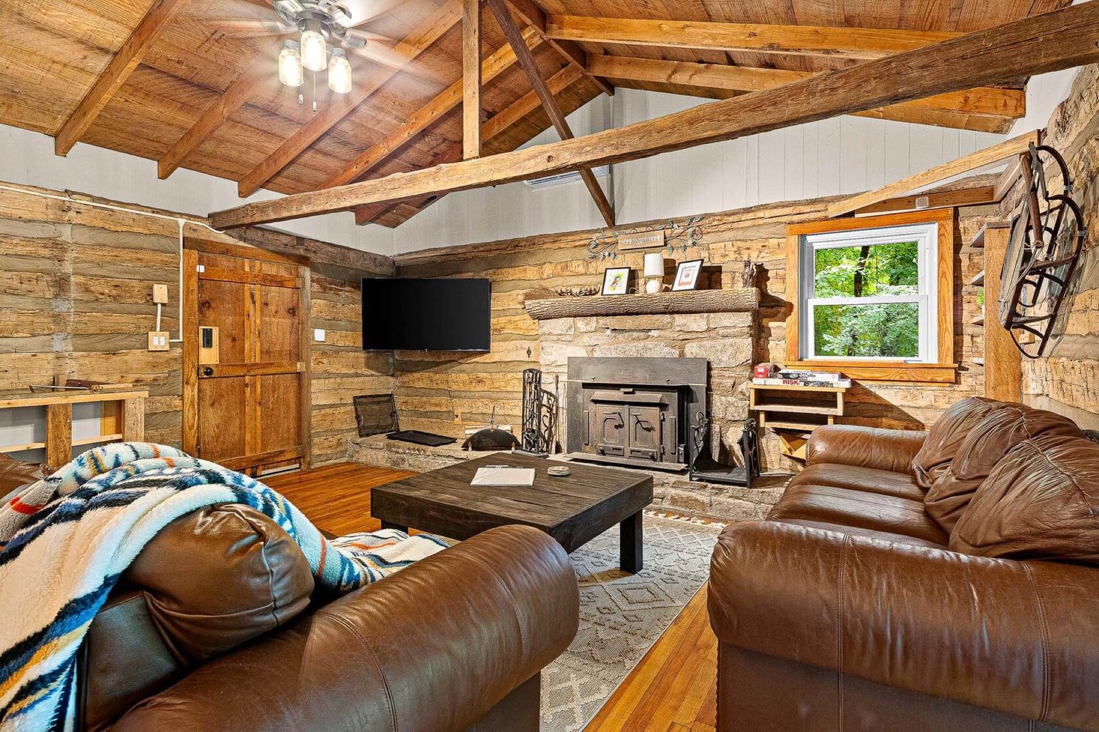 Warm fireplace interior real estate photograph in Western North Carolina
