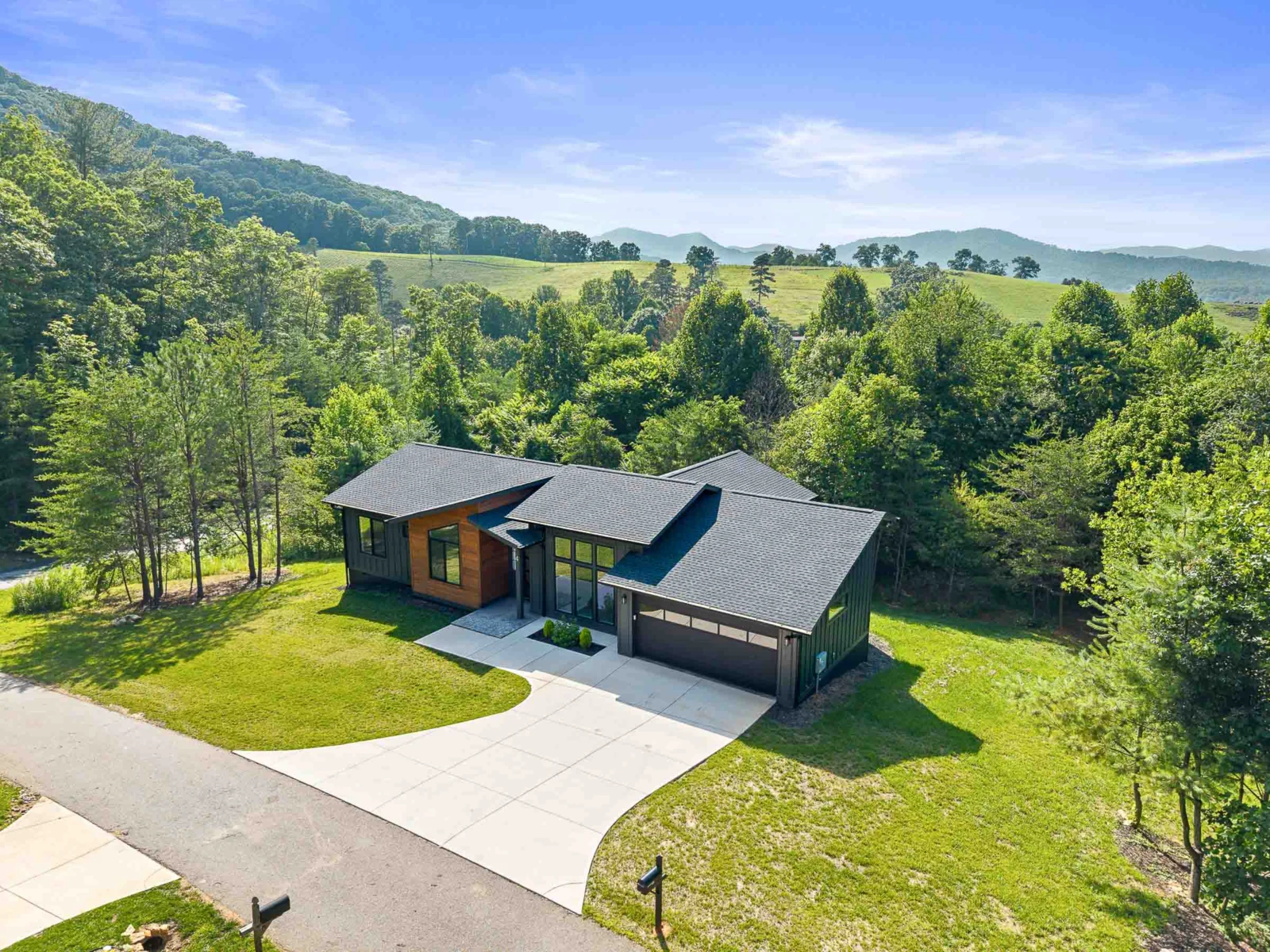 Aerial drone view of home in Leicester, NC — 4 Tremorra Trl